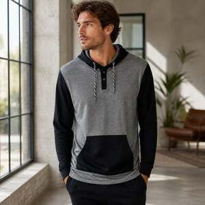 Airwalk Men's Gray and Black Long Sleeve Hooded Henley Shirt Size XL